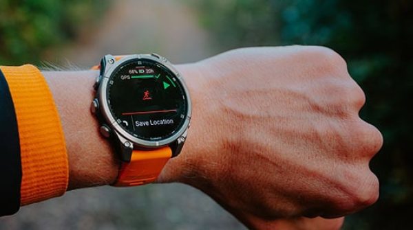 New,York,,Usa,,October,15,,2024:,New,Garmin,Watch,Garmin NEW YORK, USA, OCTOBER 15, 2024: New Garmin Watch Garmin Fenix 8, modern Wath 47 mm with amoled display on hand of Trail Runner before the Morning Trail Run